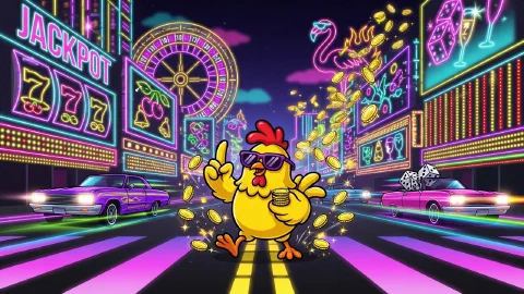 Chicken Road Vegas art on a neon casino strip